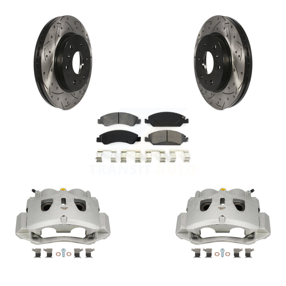 Front Brake Caliper Drill Slot Rotors Semi-Metallic Pad Kit For 16 Chevrolet Suburban HD KCD-100082S