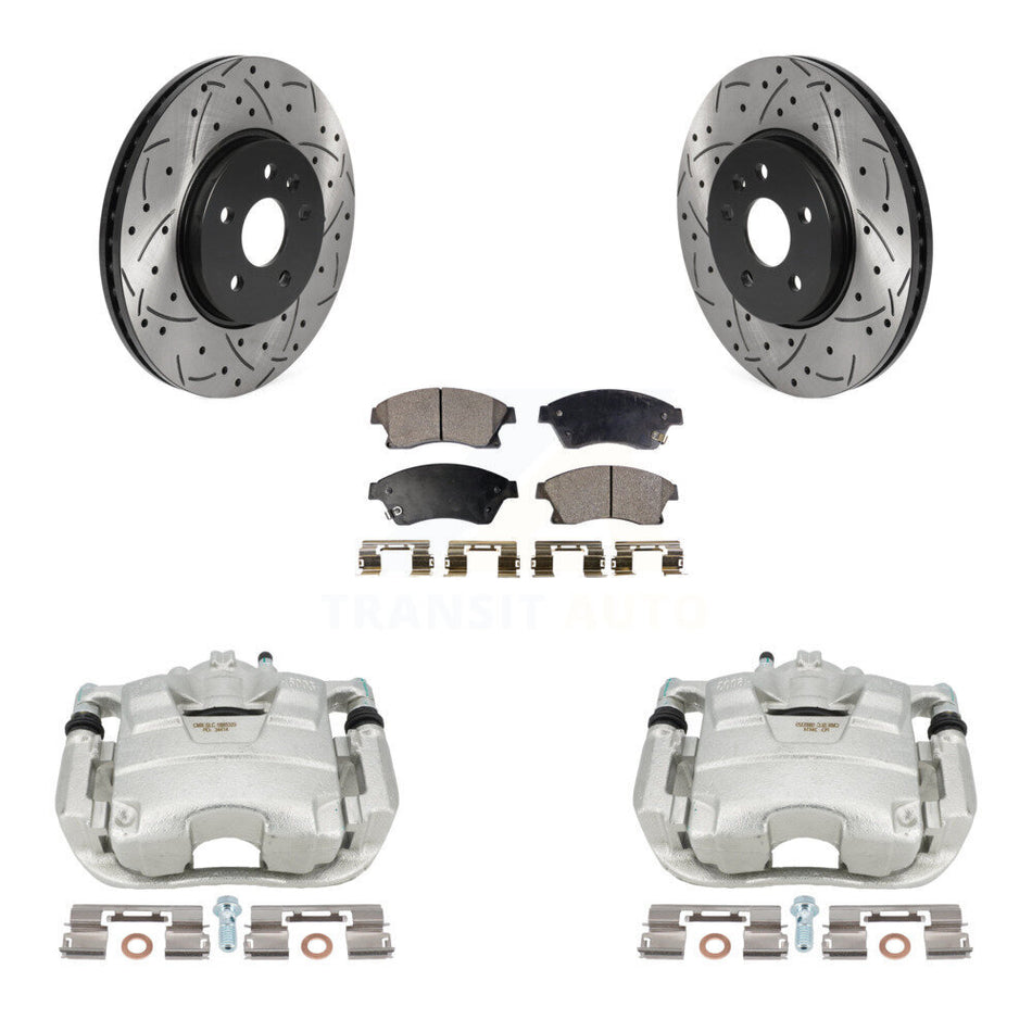 Front Disc Brake Coated Caliper Drilled Slotted Rotors And Semi-Metallic Pads Kit For 2013-2017 Buick Encore Chevrolet Trax KCD-100086P by Transit Auto