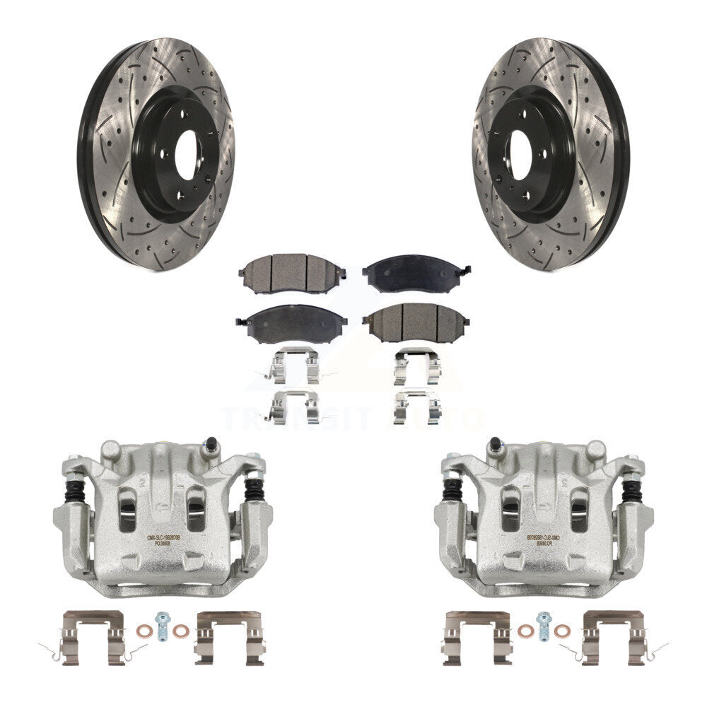 Front Brake Caliper Drill Slotted Rotor Semi-Metallic Pad Kit For INFINITI Nissan Murano KCD-100087P