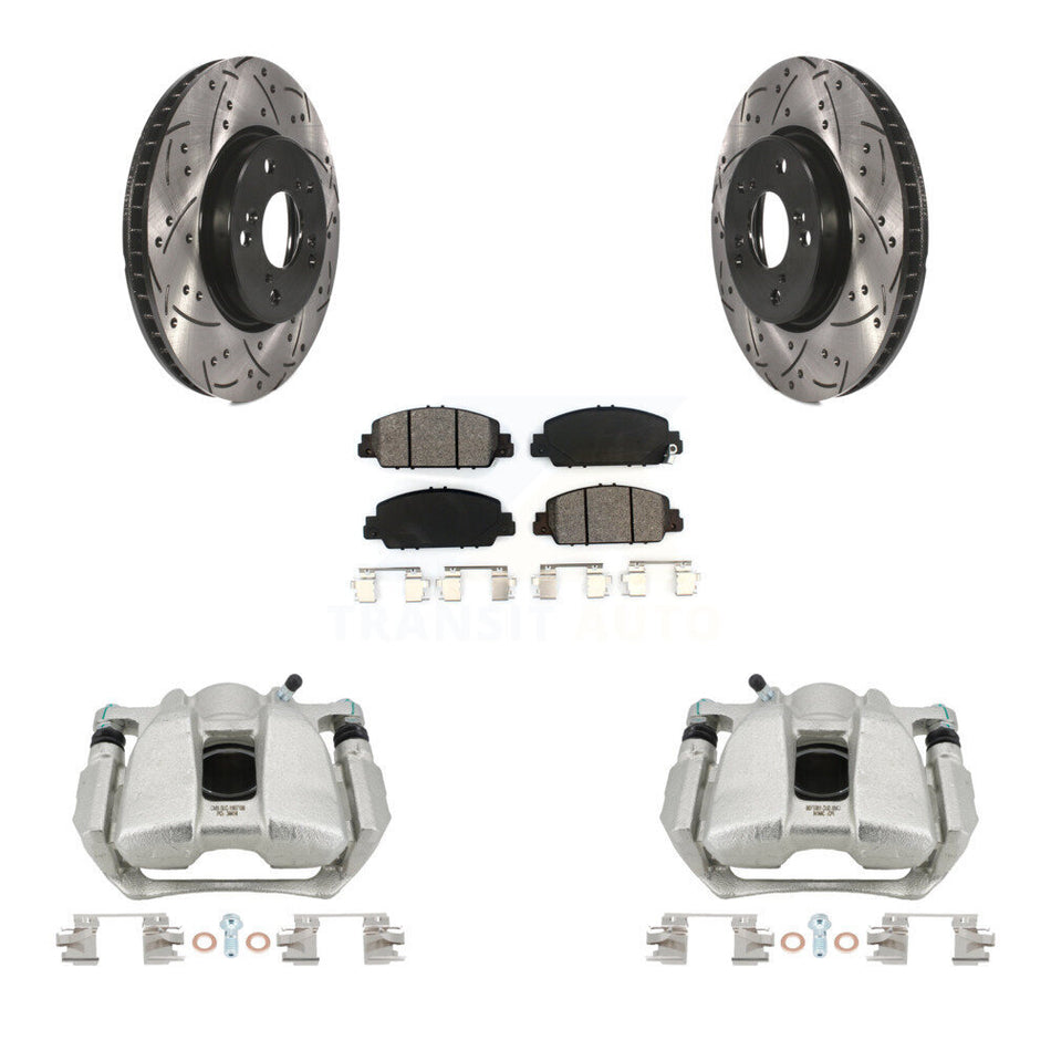 Front Disc Brake Coated Caliper Drill Slot Rotors Semi-Metallic Pad Kit For Honda Accord KCD-100087S