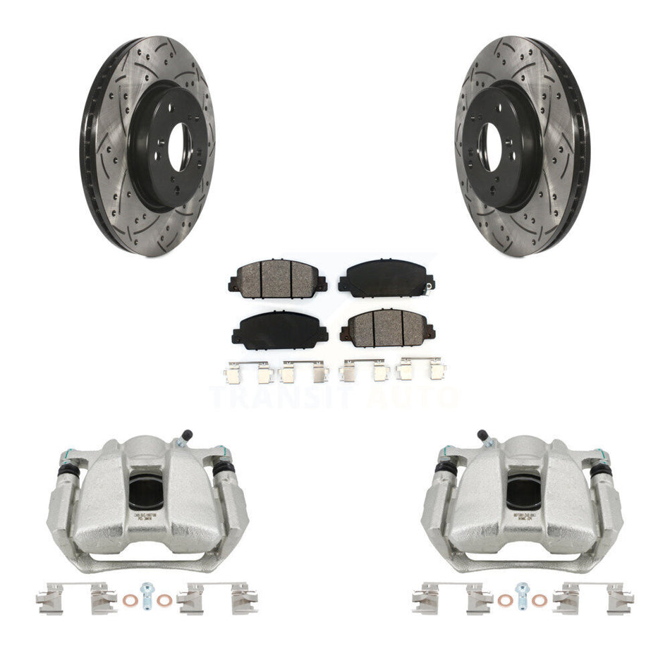Front Brake Coated Caliper Drill Slot Rotors Semi-Metallic Pad Kit For Honda HR-V Accord KCD-100088S
