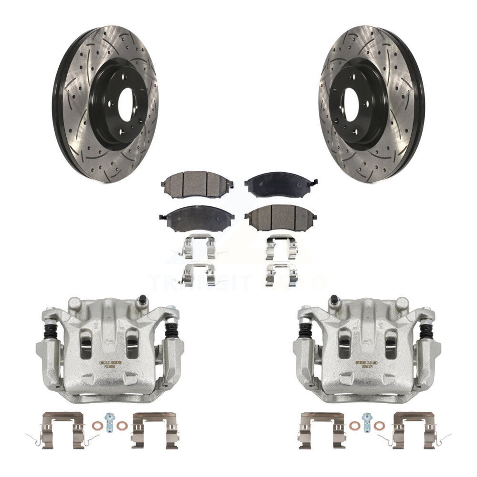Front Brake Caliper Drill Slot Rotor Ceramic Pad Kit For INFINITI Nissan Murano G37 EX35 KCD-100088T