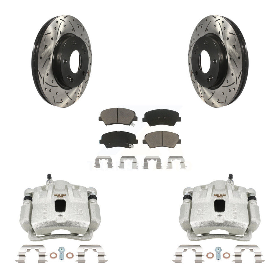 Front Brake Caliper Drill Slot Rotors Ceramic Pad Kit For 2011-2012 Hyundai Elantra 1.8L KCD-100091C