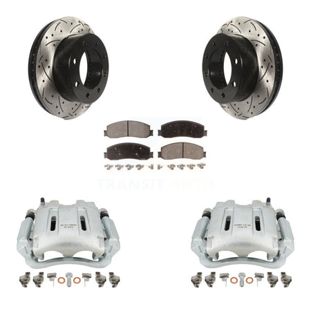 Front Disc Brake Coated Caliper Drilled Slotted Rotors And Ceramic Pads Kit For Ford F-250 Super Duty F-350 With Single Rear Wheels 4WD KCD-100091T by Transit Auto