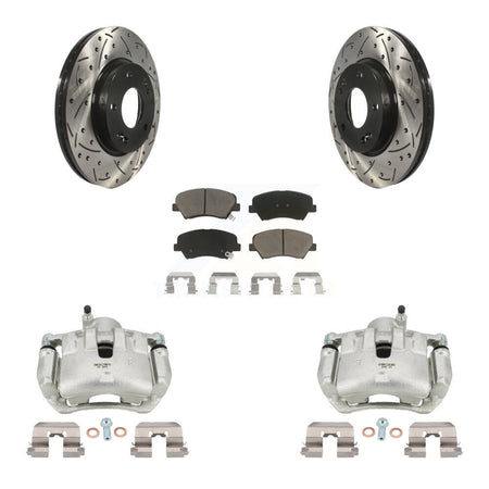 Front Brake Coated Caliper Drill Slotted Rotor Ceramic Pad Kit For 2012 Hyundai Veloster KCD-100092C