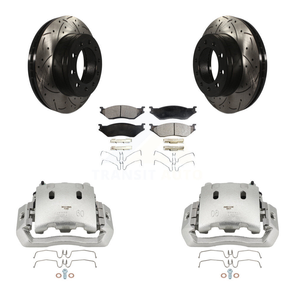 Front Brake Caliper Drill Slotted Rotors Semi-Metallic Pad Kit For Ford F-450 Super Duty KCD-100092P