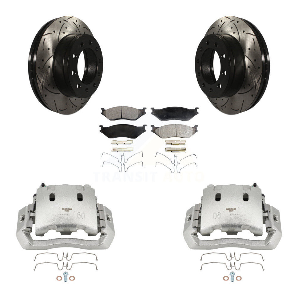 Front Brake Caliper Drill Slotted Rotors Semi-Metallic Pad Kit For Ford F-450 Super Duty KCD-100092P