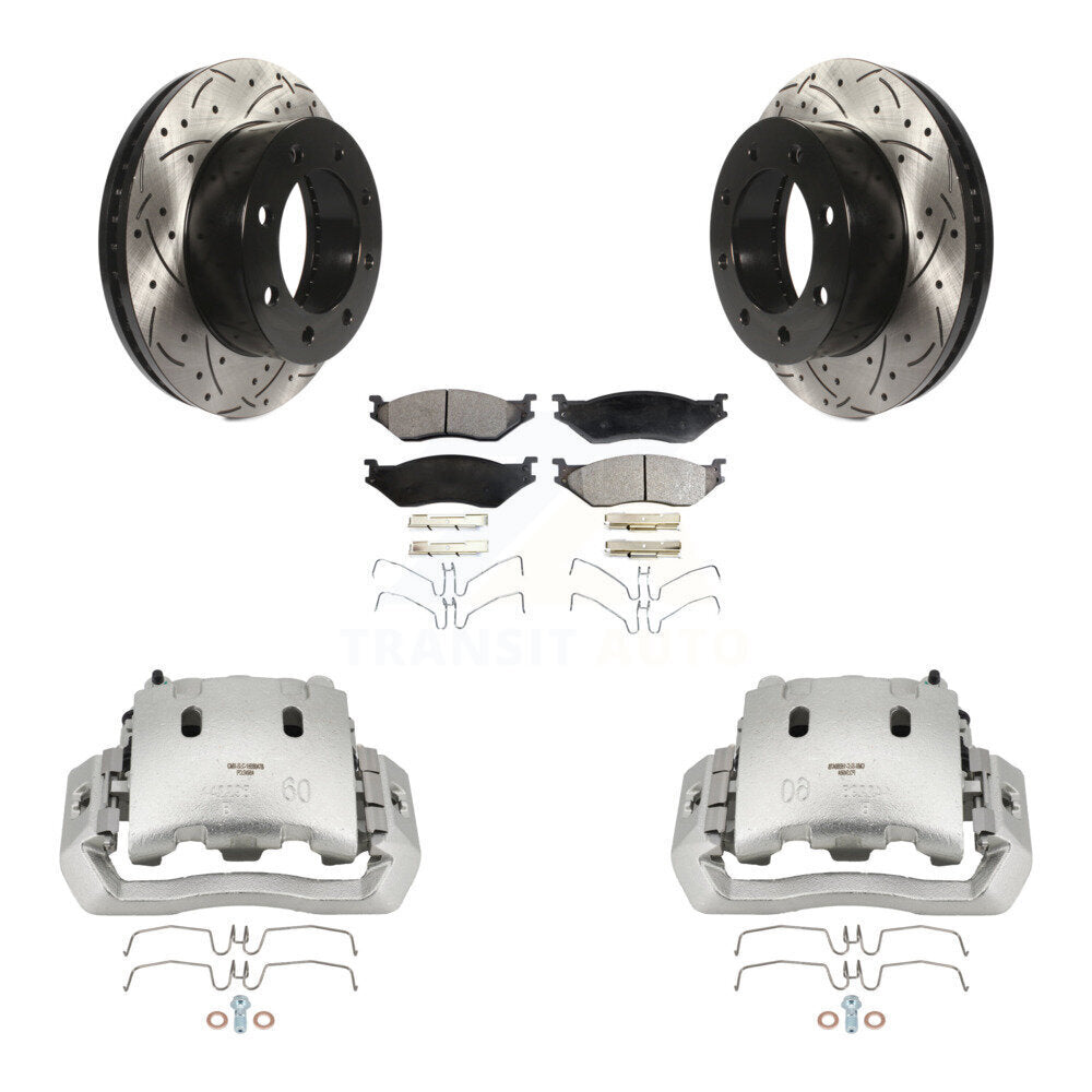 Front Brake Coated Caliper Drill Slotted Rotor Ceramic Pad Kit For Ford F-450 Super Duty KCD-100092T