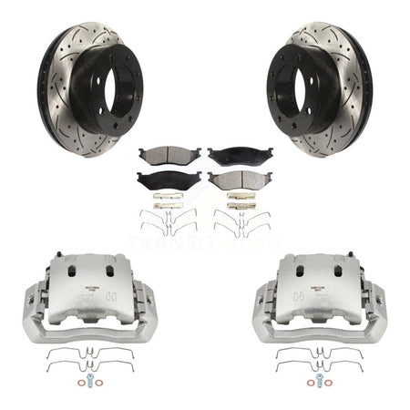 Front Brake Coated Caliper Drill Slotted Rotor Ceramic Pad Kit For Ford F-450 Super Duty KCD-100092T