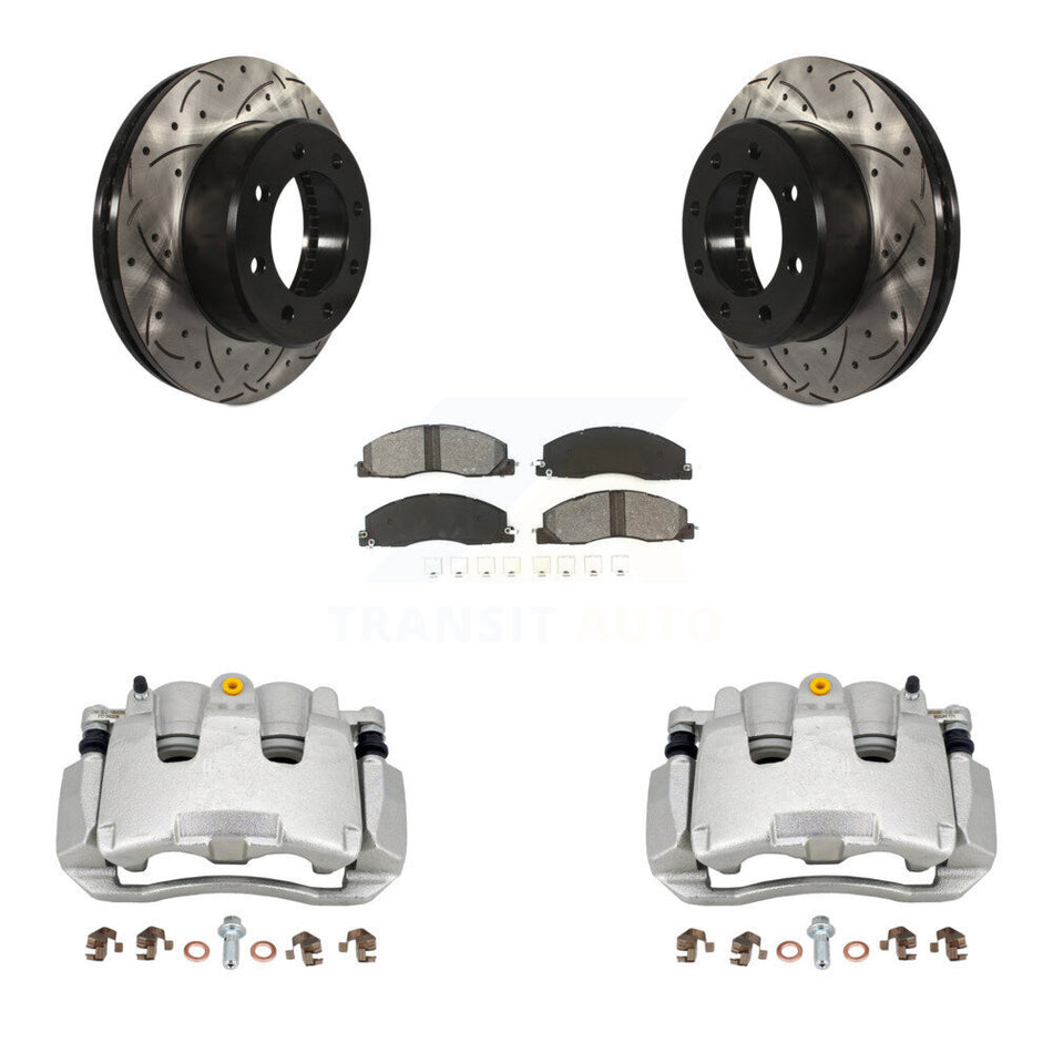 Front Disc Brake Coated Caliper Drilled Slotted Rotor Semi-Metallic Pad Kit For Ram 1500 KCD-100093S