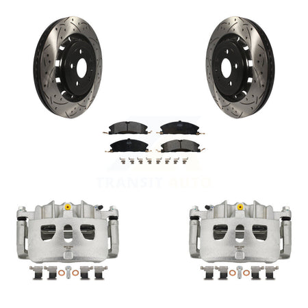 Front Brake Caliper Drill Slot Rotor Semi-Metallic Pad Kit For Ford Explorer Flex Taurus KCD-100094P
