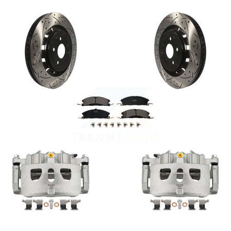 Front Brake Caliper Drill Slot Rotor Ceramic Pad Kit For Ford Explorer Flex Taurus Sedan KCD-100095T