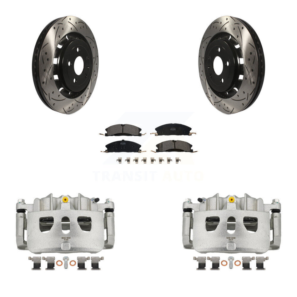 Front Brake Caliper Drill Slot Rotor Ceramic Pad Kit For Ford Explorer Flex Taurus Sedan KCD-100095T