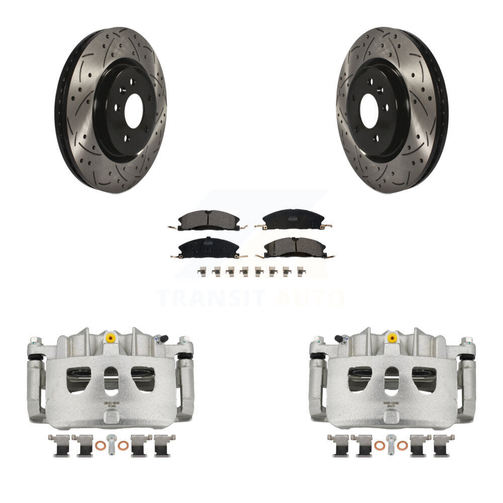 Front Brake Coated Caliper Drill Slot Rotor Ceramic Pad Kit For 2013 Ford Explorer Sport KCD-100096T