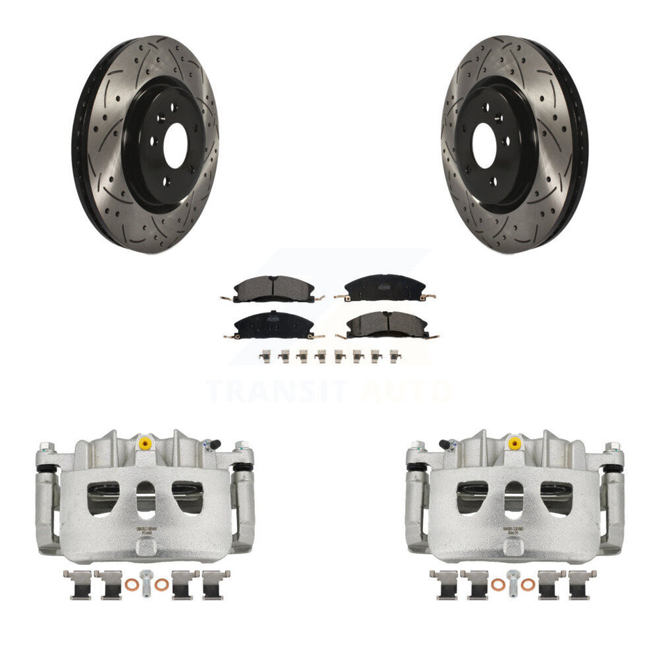 Front Brake Coated Caliper Drill Slot Rotor Ceramic Pad Kit For 2013 Ford Explorer Sport KCD-100096T