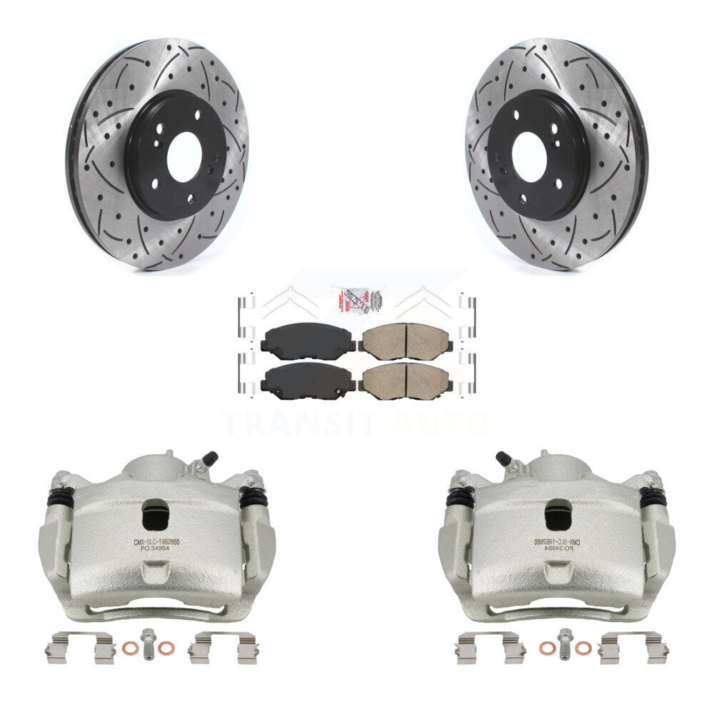 Front Disc Brake Coated Caliper Drilled Slotted Rotor & Ceramic Pad Kit For Honda Accord KCD-100097N