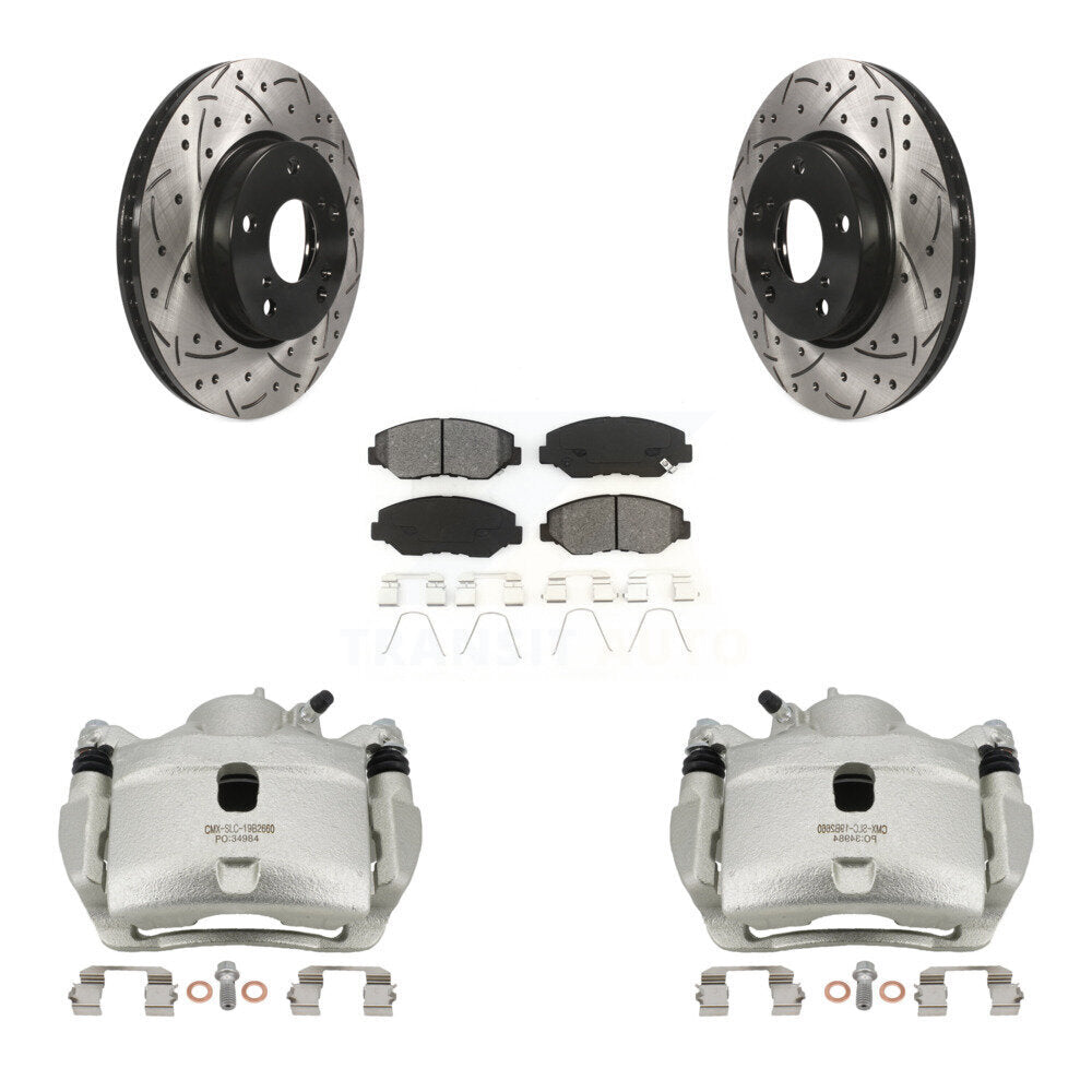 Front Disc Brake Coated Caliper Drilled Slot Rotor Semi-Metallic Pad Kit For Honda Civic KCD-100097S