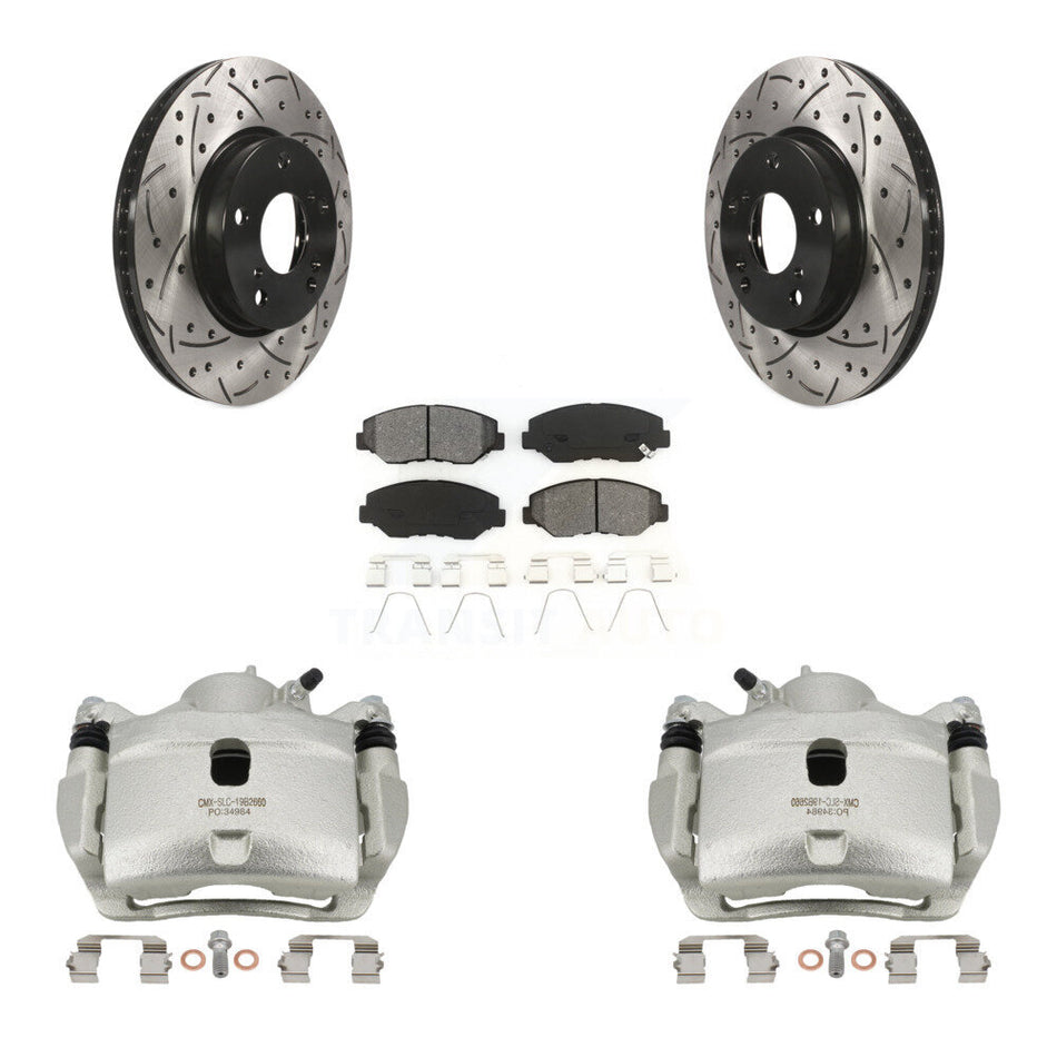 Front Disc Brake Coated Caliper Drilled Slot Rotor Semi-Metallic Pad Kit For Honda Civic KCD-100097S