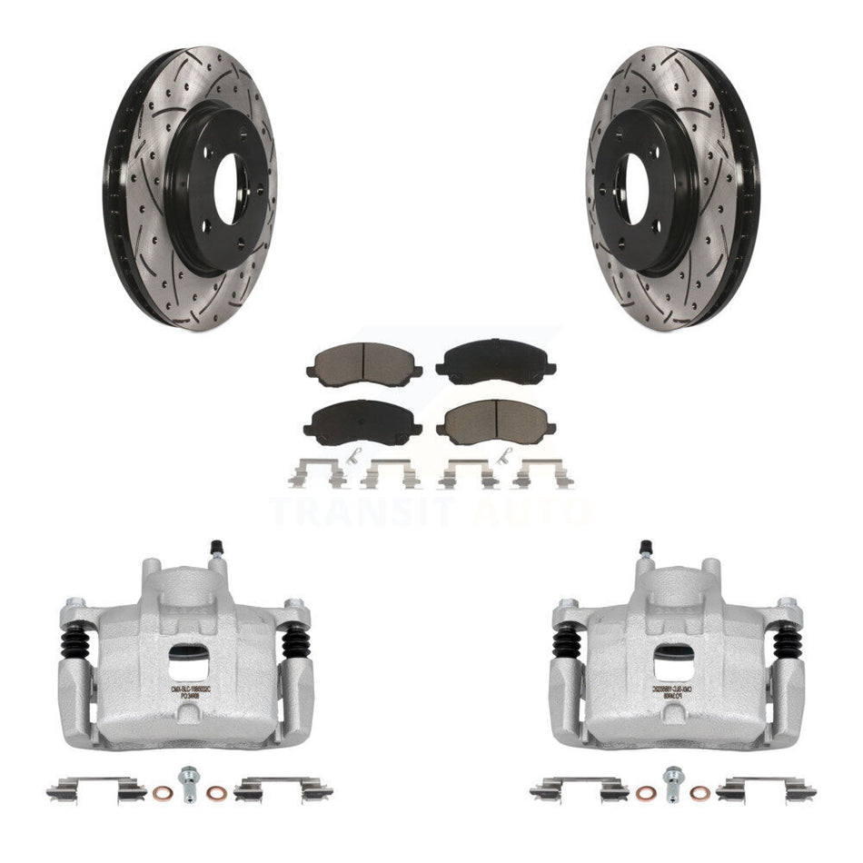 Front Disc Brake Coated Caliper Drilled Slot Rotor Ceramic Pad Kit For Mitsubishi Lancer KCD-100098C