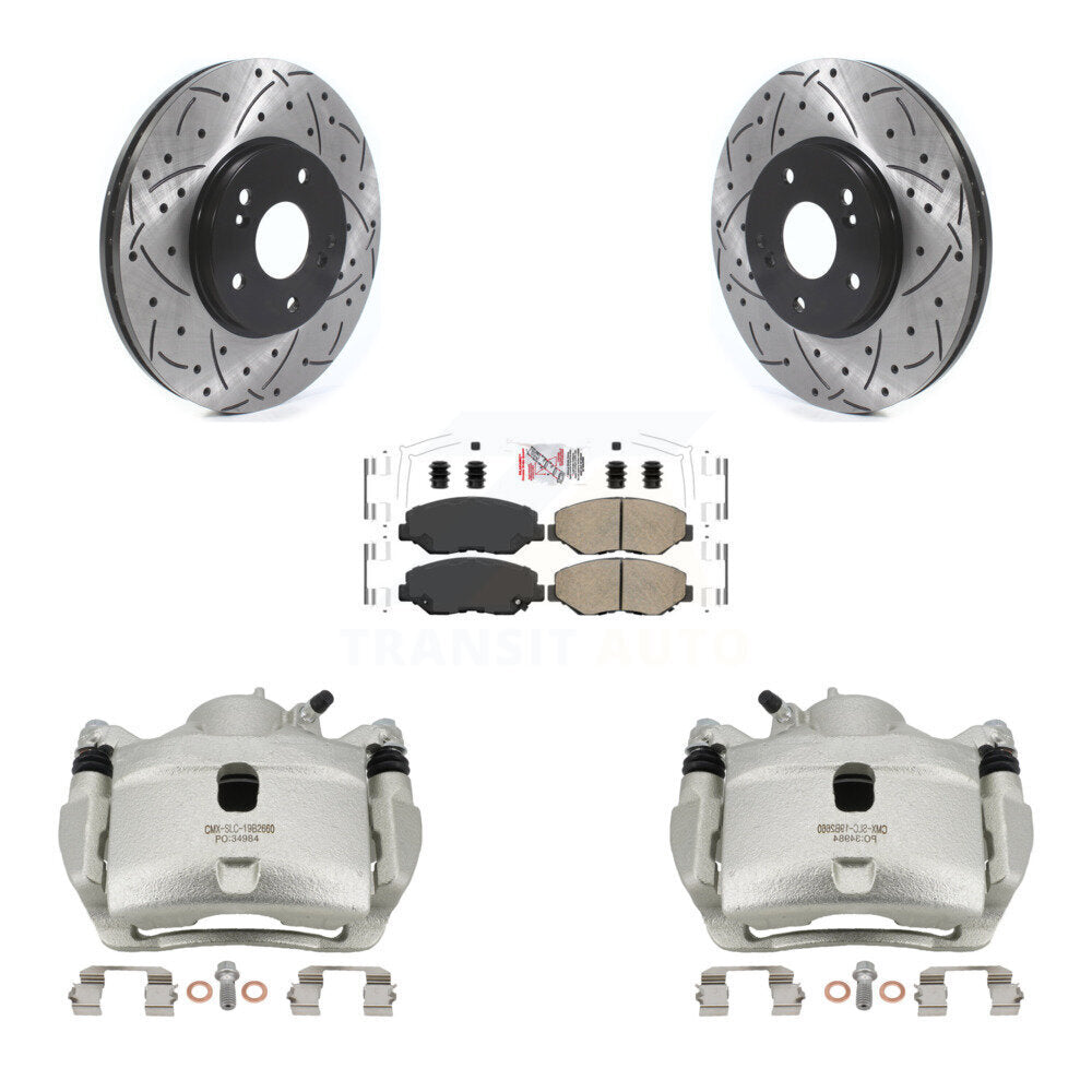 Front Disc Brake Coated Caliper Drilled Slotted Rotor & Ceramic Pad Kit For Honda Accord KCD-100098N