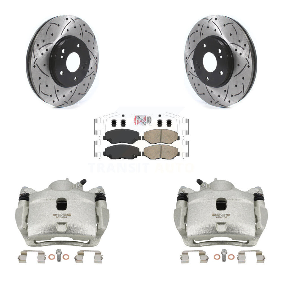 Front Disc Brake Coated Caliper Drilled Slotted Rotor & Ceramic Pad Kit For Honda Accord KCD-100098N