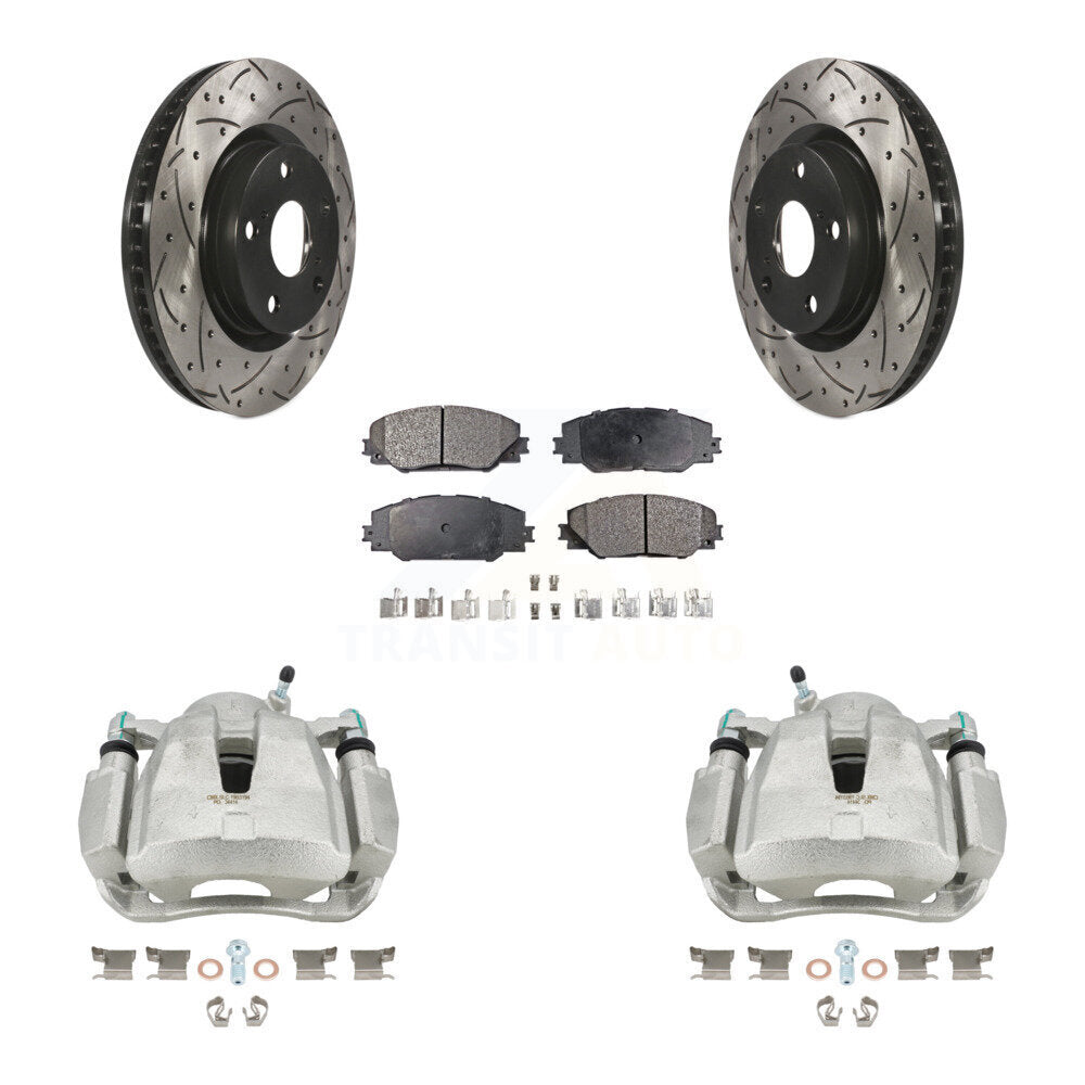 Front Disc Brake Coated Caliper Drilled Slotted Rotors And Semi-Metallic Pads Kit For Toyota RAV4 Scion tC Matrix Pontiac Vibe Corolla iM Mirai KCD-100098P by Transit Auto