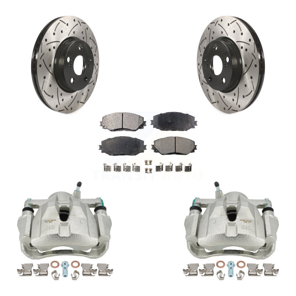 Front Disc Brake Coated Caliper Drilled Slotted Rotors And Ceramic Pads Kit For Toyota Corolla Scion xD Matrix Pontiac Vibe KCD-100098T by Transit Auto