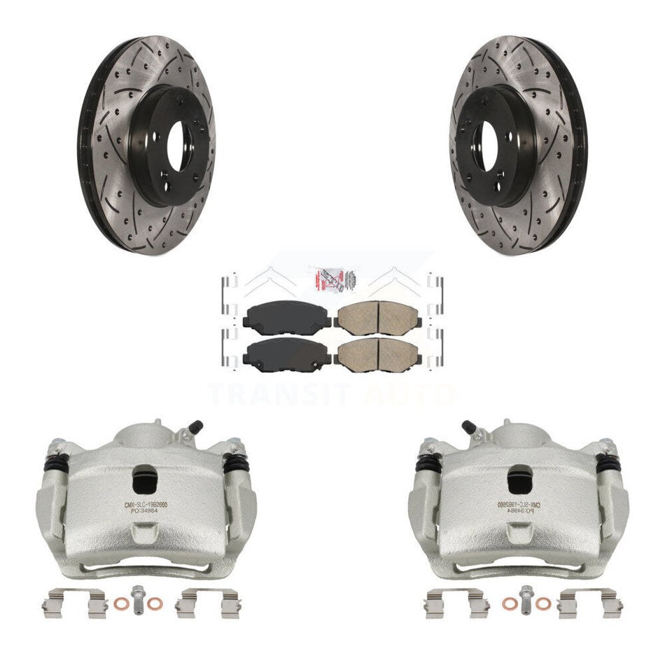 Front Brake Coat Caliper Drill Slot Rotor Ceramic Pad Kit For Honda Accord Fit Acura ILX KCD-100099N
