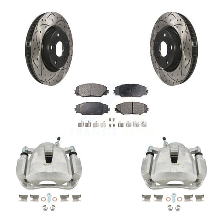 Front Disc Brake Coated Caliper Drilled Slotted Rotors And Ceramic Pads Kit For Toyota RAV4 Scion tC Matrix Pontiac Vibe Corolla iM Mirai KCD-100099T by Transit Auto