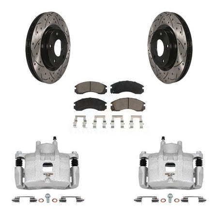 Front Disc Brake Coated Caliper Drilled Slot Rotor Ceramic Pad Kit For Mitsubishi Lancer KCD-100100C
