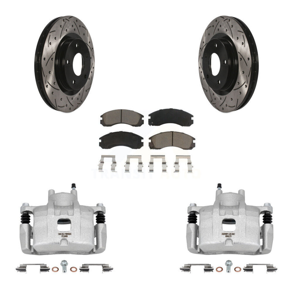 Front Disc Brake Coated Caliper Drilled Slot Rotor Ceramic Pad Kit For Mitsubishi Lancer KCD-100100C