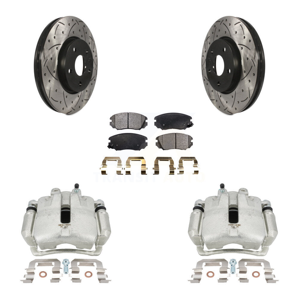 Front Disc Brake Coated Caliper Drilled Slotted Rotors And Semi-Metallic Pads Kit For Chevrolet Equinox GMC Terrain Malibu Impala Buick LaCrosse Regal Allure KCD-100101P by Transit Auto