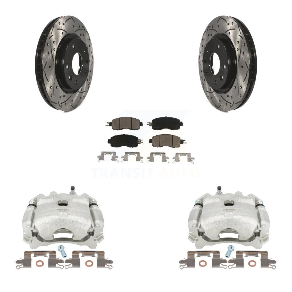 Front Disc Brake Coated Caliper Drilled Slotted Rotors And Ceramic Pads Kit For Nissan LEAF KCD-100102C by Transit Auto