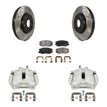 Front Disc Brake Coated Caliper Drilled Slotted Rotors And Semi-Metallic Pads Kit For Buick LaCrosse Chevrolet Malibu Limited Regal KCD-100102P by Transit Auto