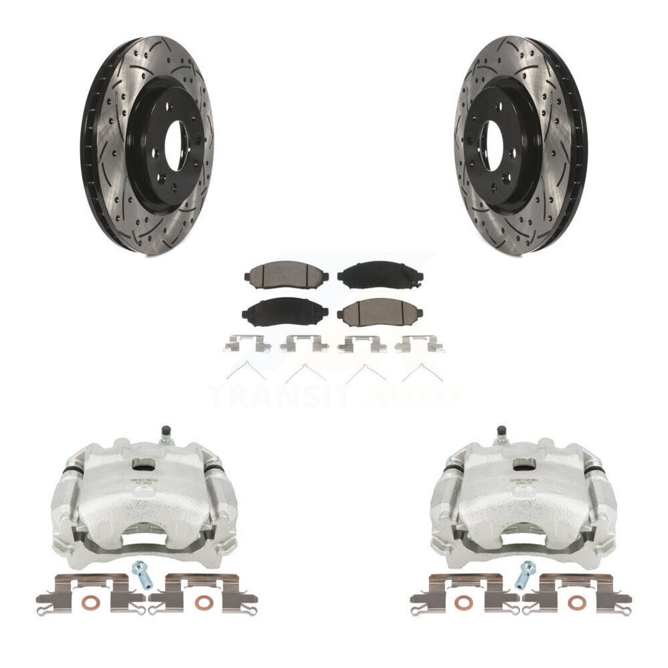 Front Disc Brake Coated Caliper Drilled Slotted Rotors And Ceramic Pads Kit For 2015 Nissan LEAF Vehicles Manufactured In Japan KCD-100103C by Transit Auto