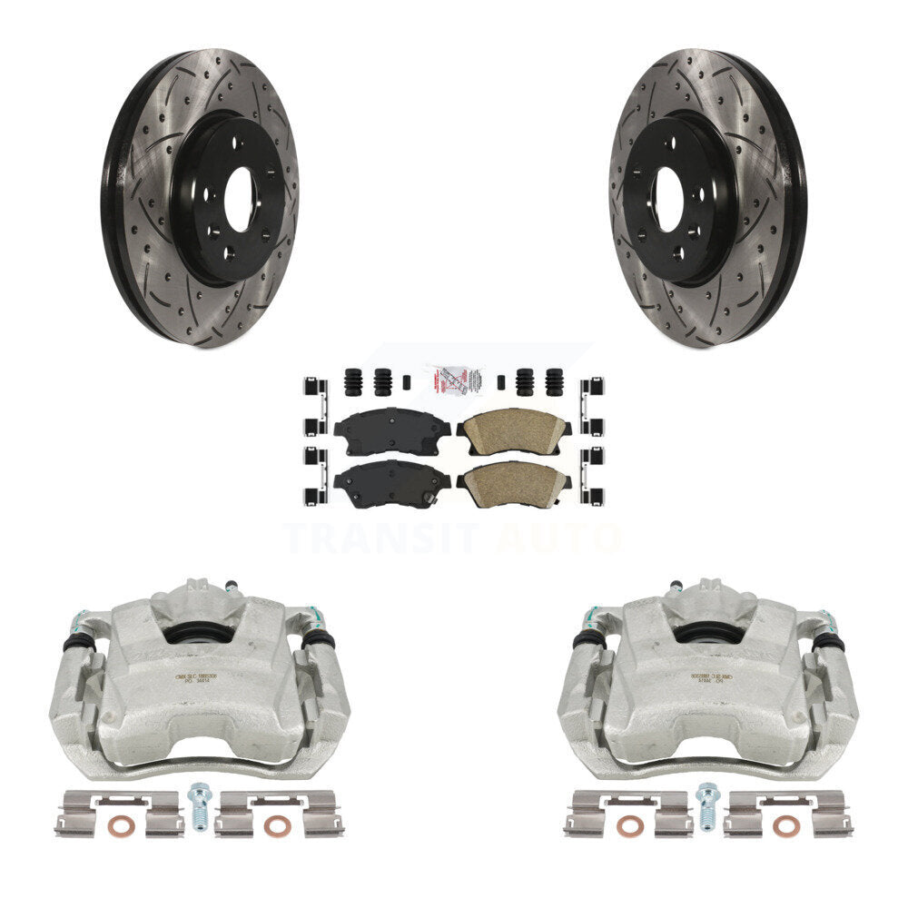 Front Disc Brake Coated Caliper Drilled Slotted Rotors And Ceramic Pads Kit For Chevrolet Cruze Sonic Limited KCD-100103N by Transit Auto