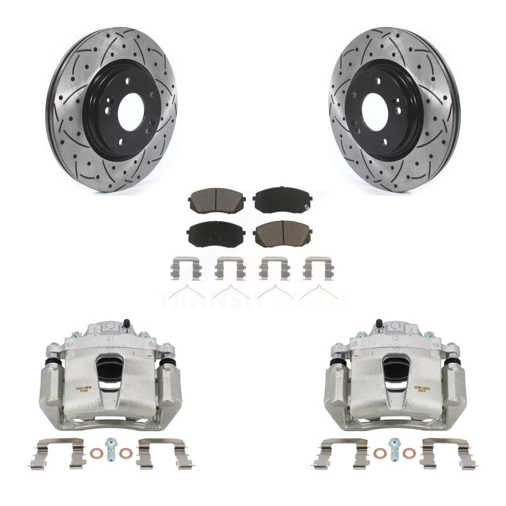Front Brake Caliper Drill Slot Rotors Ceramic Pad Kit For Hyundai Sonata Kia Kona Optima KCD-100104C