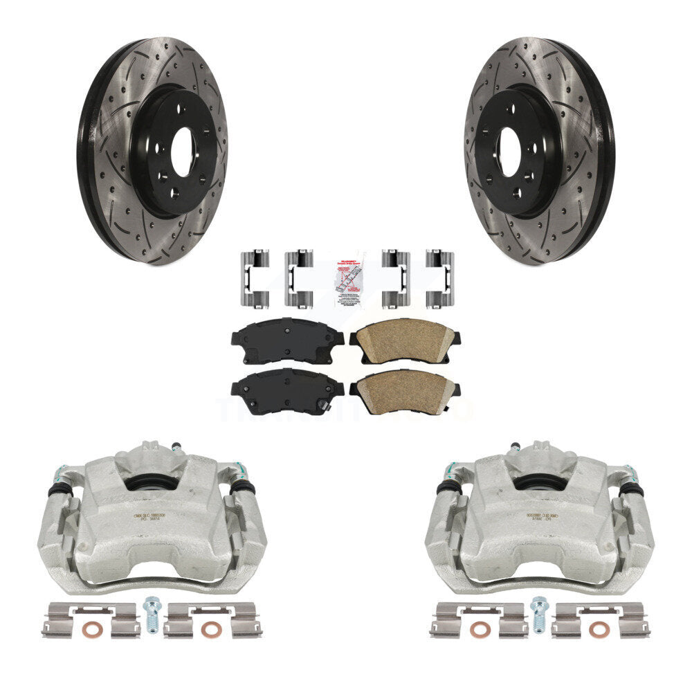 Front Disc Brake Coated Caliper Drilled Slotted Rotors And Ceramic Pads Kit For Chevrolet Cruze Sonic Limited KCD-100104N by Transit Auto