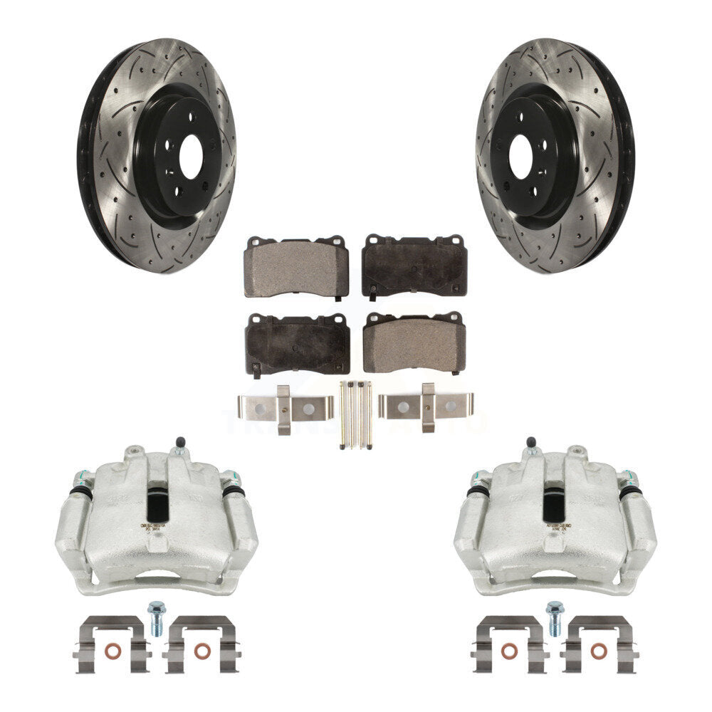 Front Disc Brake Coated Caliper Drilled Slotted Rotors And Semi-Metallic Pads Kit For 2012-2013 Buick Regal 2.4L With Brembo Calipers KCD-100104P by Transit Auto