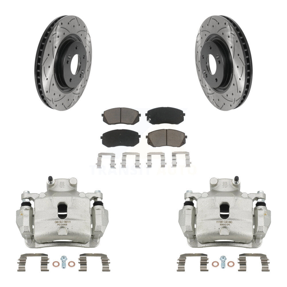 Front Disc Brake Coated Caliper Drilled Slotted Rotor Ceramic Pad Kit For Hyundai Sonata KCD-100107C