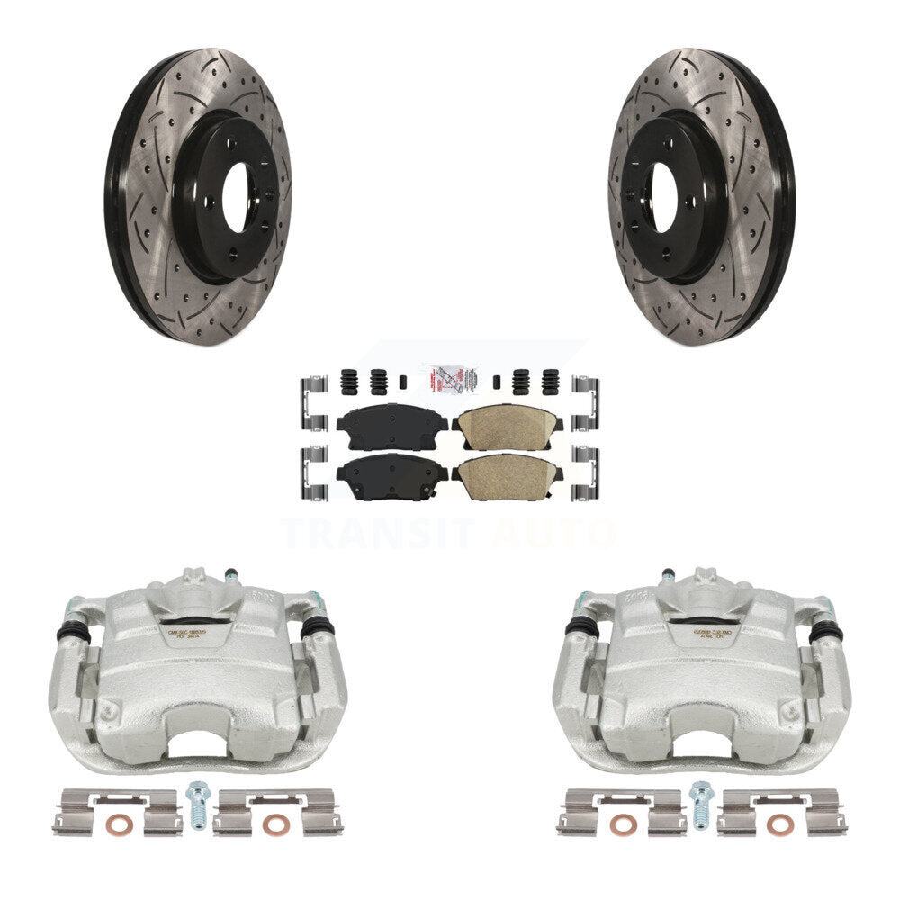 Front Disc Brake Coated Caliper Drilled Slotted Rotors And Ceramic Pads Kit For Chevrolet Cruze Buick Verano Volt Orlando KCD-100107N by Transit Auto