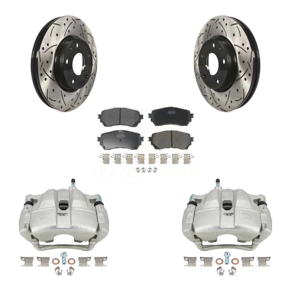Front Disc Brake Coated Caliper Drilled Slotted Rotors Semi-Metallic Pad Kit For Mazda 6 KCD-100107P