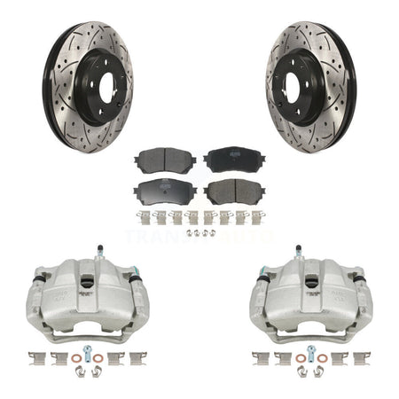 Front Disc Brake Coated Caliper Drilled Slotted Rotors Semi-Metallic Pad Kit For Mazda 6 KCD-100107P