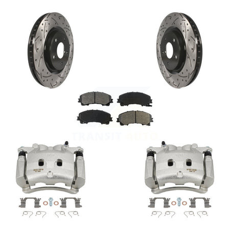 Front Disc Brake Coated Caliper Drill Slot Rotors Semi-Metallic Pad Kit For Nissan Rogue KCD-100107S