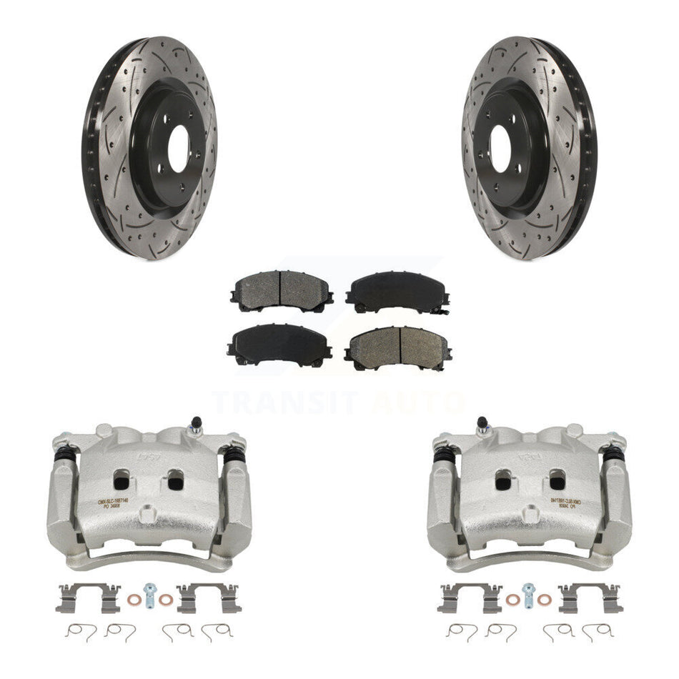 Front Disc Brake Coated Caliper Drill Slot Rotors Semi-Metallic Pad Kit For Nissan Rogue KCD-100107S