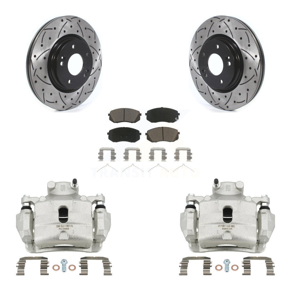 Front Brake Coat Caliper Drill Slot Rotors Ceramic Pad Kit For Hyundai Sonata Kia Optima KCD-100108C