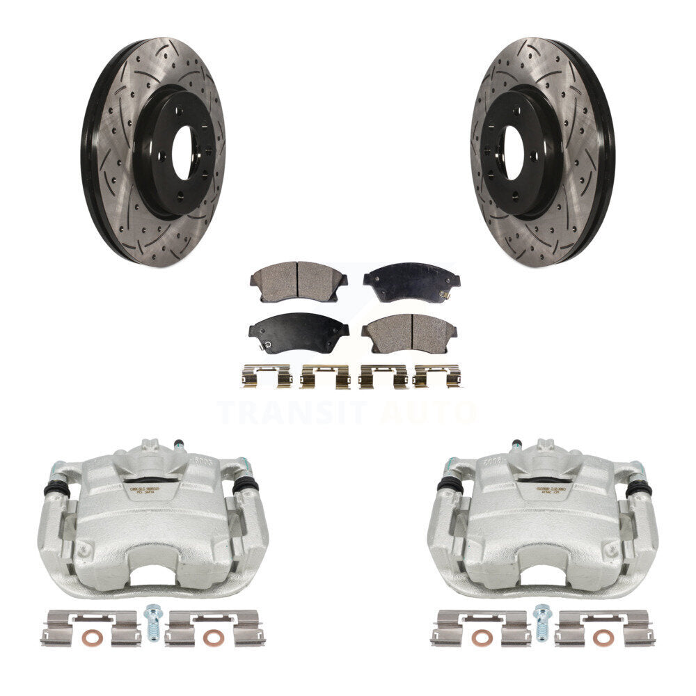 Front Disc Brake Coated Caliper Drilled Slotted Rotors And Semi-Metallic Pads Kit For Chevrolet Cruze Buick Verano Volt Orlando KCD-100108P by Transit Auto