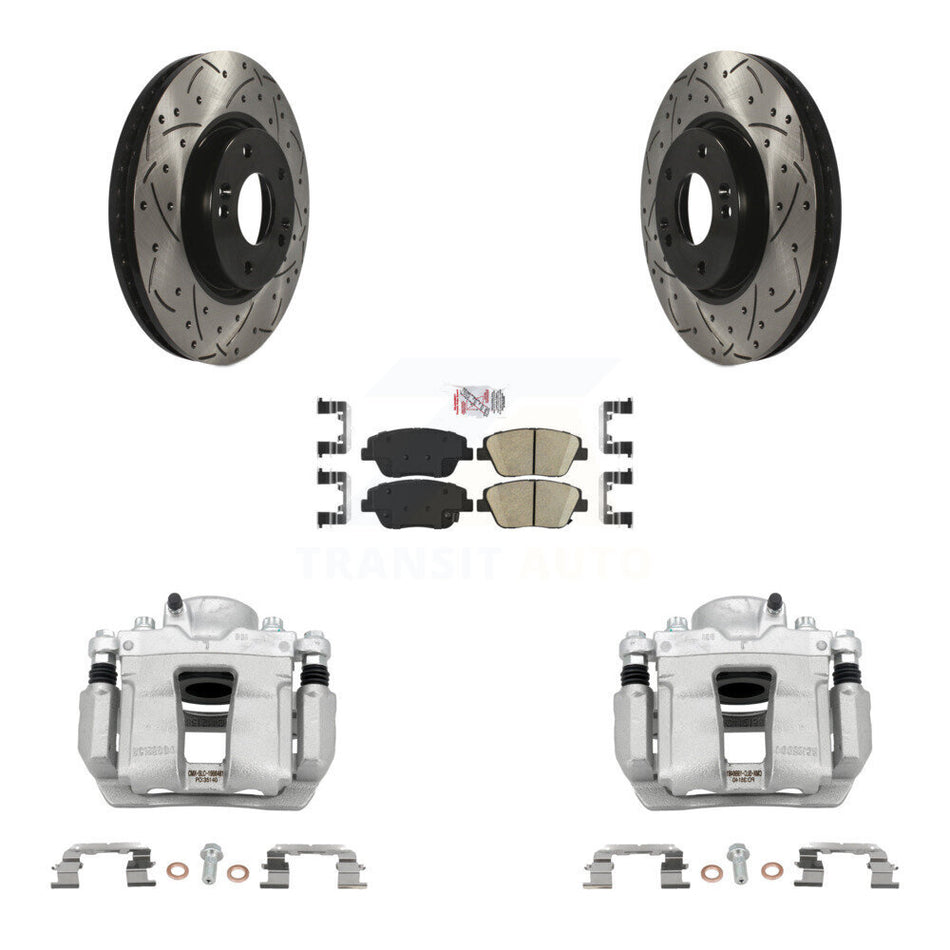 Front Brake Coat Caliper Drill Slot Rotors Ceramic Pad Kit For Hyundai Sonata Kia Optima KCD-100109N