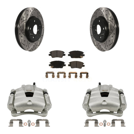 Front Brake Caliper Drilled Slot Rotor Semi-Metallic Pad Kit For Chevrolet Cruze Bolt EV KCD-100109P