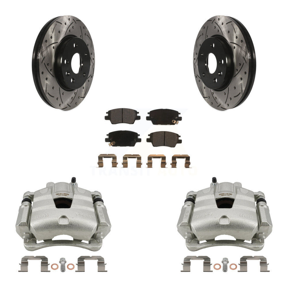 Front Brake Caliper Drilled Slot Rotor Semi-Metallic Pad Kit For Chevrolet Cruze Bolt EV KCD-100109P